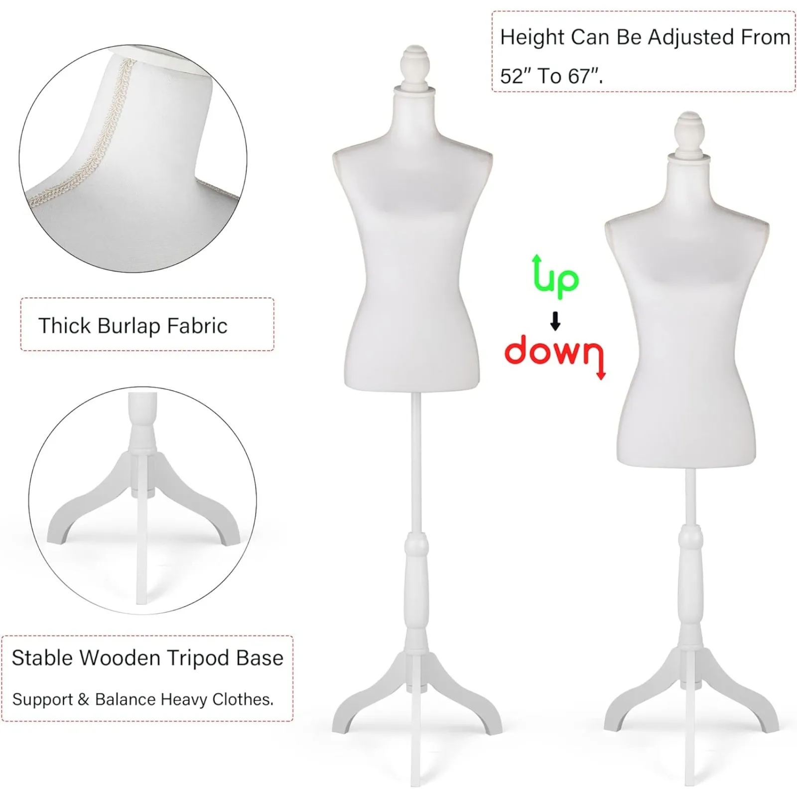 US Female Mannequin Body, Sewing Torso Dress Form, Adjustable Mannequin with Stand for Display Dressmaker