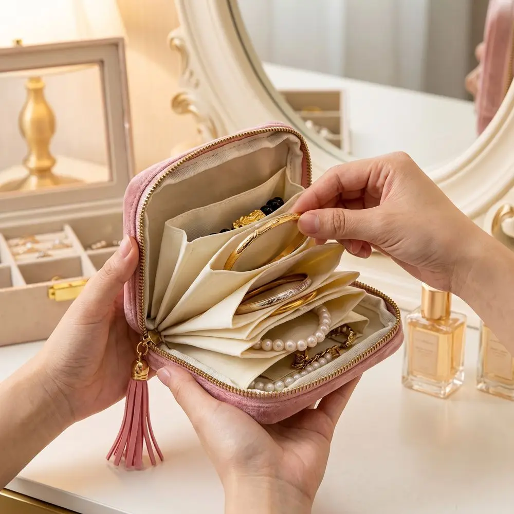 6-Layer Jewelry Storage Bag Anti-Scratch Elegant Bracelet Display Pouch Soft Anti-friction Zipper Jewelry Bag