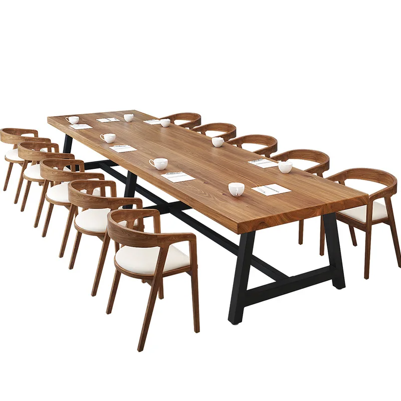 Solid wood studio staff training meeting long table business negotiation office table and chair combination