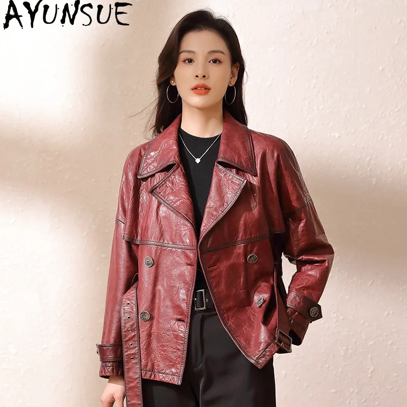 

AYUNSUE женская куртка из натуральной овчины, пальто с поясом, весна-осень 2022, женская одежда, костюм с воротником Jaqueta De Couro
