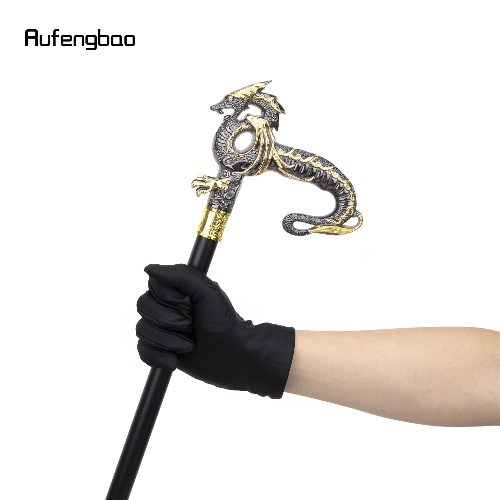 Ouro preto luxo dragão bengala com placa escondida, Self Defense Fashion Cane Plate, Cosplay Crosier Stick, 93cm