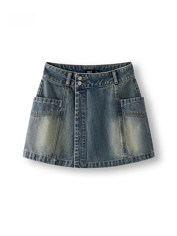 

Semir Pure Cotton Summer Denim orts Women's Asymmetric Cool Trendy Slimming Skirt Pants l Waist Zipper Closure