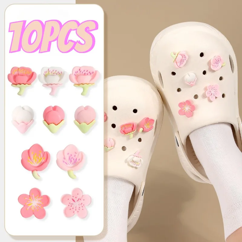 10PCS Romantic Cherry Blossoms Shoe Charms for Clogs DIY All-match Detachable Shoes Buckle Decoration Accessories Girls Gifts