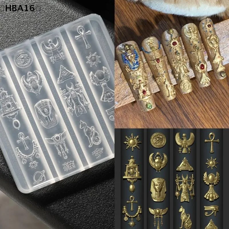 〔HBA16〕Chinese Style Lion Dance Silicone Nail Mold Retro Egypt Nails Templates DIY Nail Art Decoration Manicure Design Tools