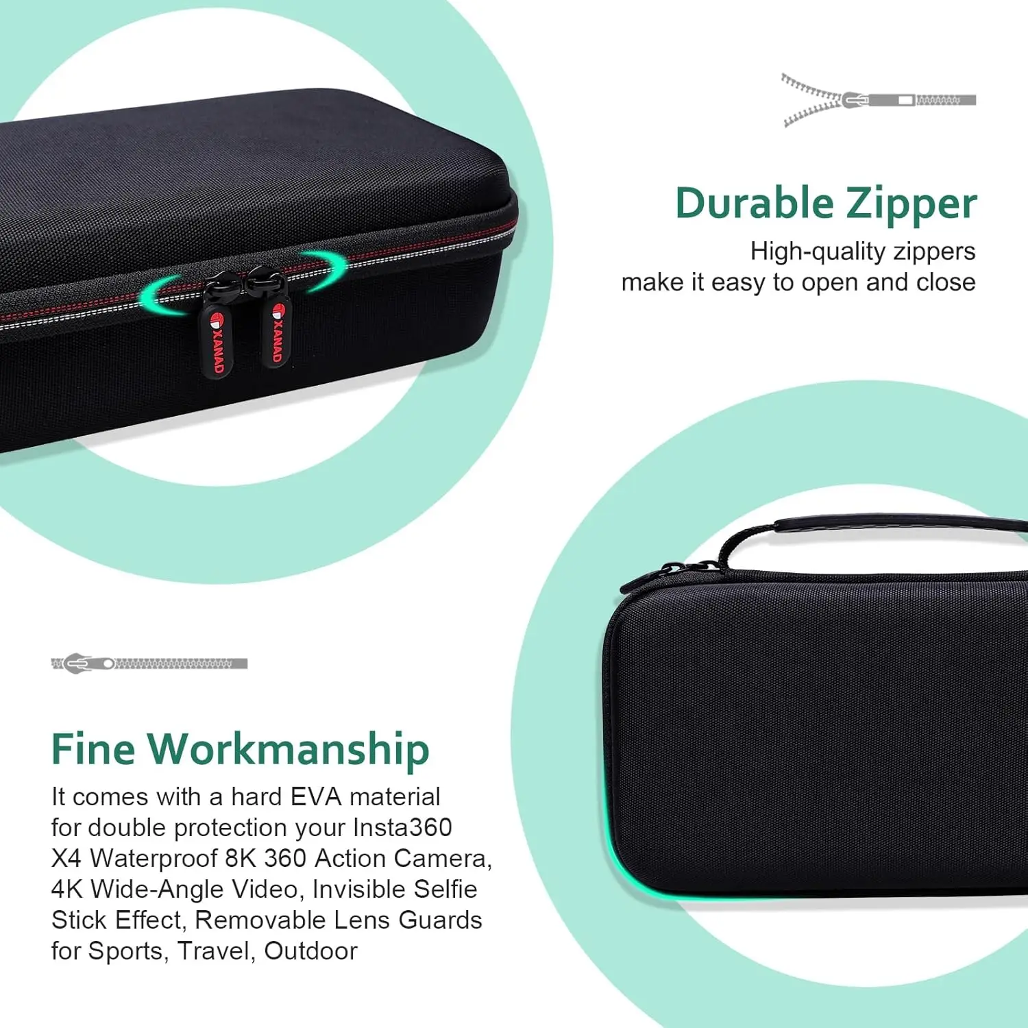 حافظة صلبة لهاتف Insta360 X5/X4/X4 Air/X3/X2، حافظة كاميرا الحركة 8K مقاومة للماء مع عصا سيلفي مقاس 114 سم وحقيبة تخزين رمادية #6