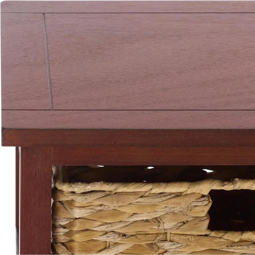 5-Drawer Wicker Storage Tower with Cherry Finish, Fully Assembled