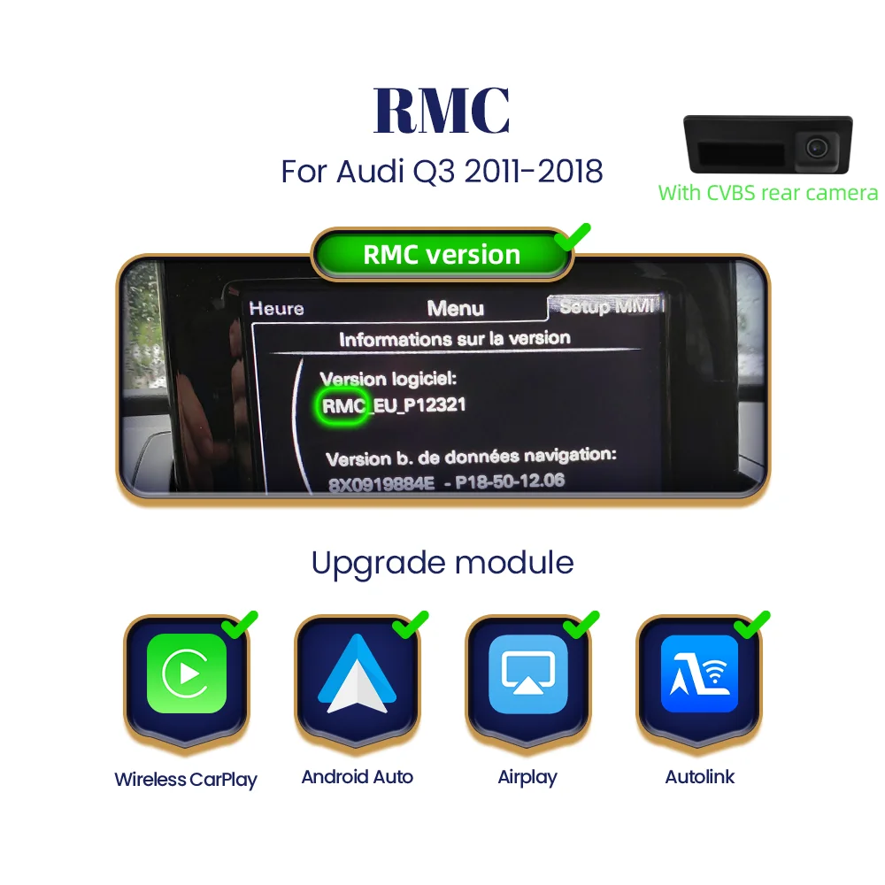 BONROAD Draadloze CarPlay Android Auto Module voor Audi A1 Q3 2011-2018 met Bluetooth Mirror Link Navigatie Achteruitrijcamera