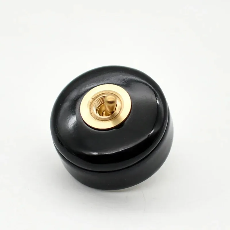 3pcs/lot Vintage Toggle Switch, LED Metal Lever Black White Simple Decor, Retro Round Ceramic Porcelain Switch with Wooden Base