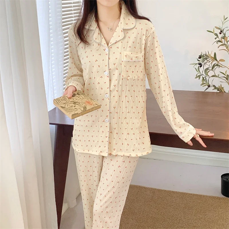 Women Long Sleeve Trousers Soft Pajamas Dormir Lounge Sleepwear Cartoon Pajama Mujer Bedroom Home Clothes Female Pyjamas