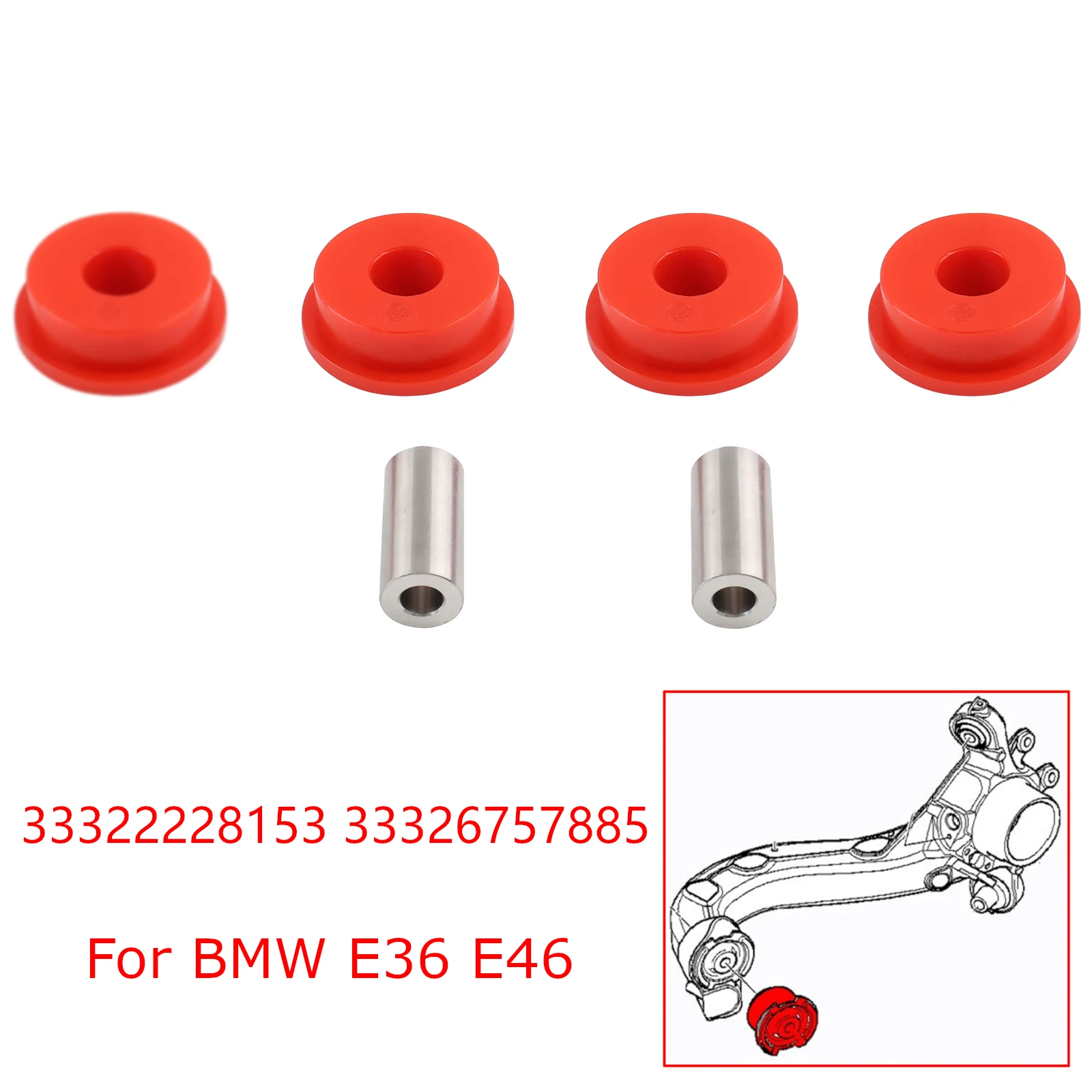 Polyurethane Rear Trailing Arm Bushings For BMW E36 E46 X3 E83 318 323 325 328 M3 Replace Number 33326770786 33321097009