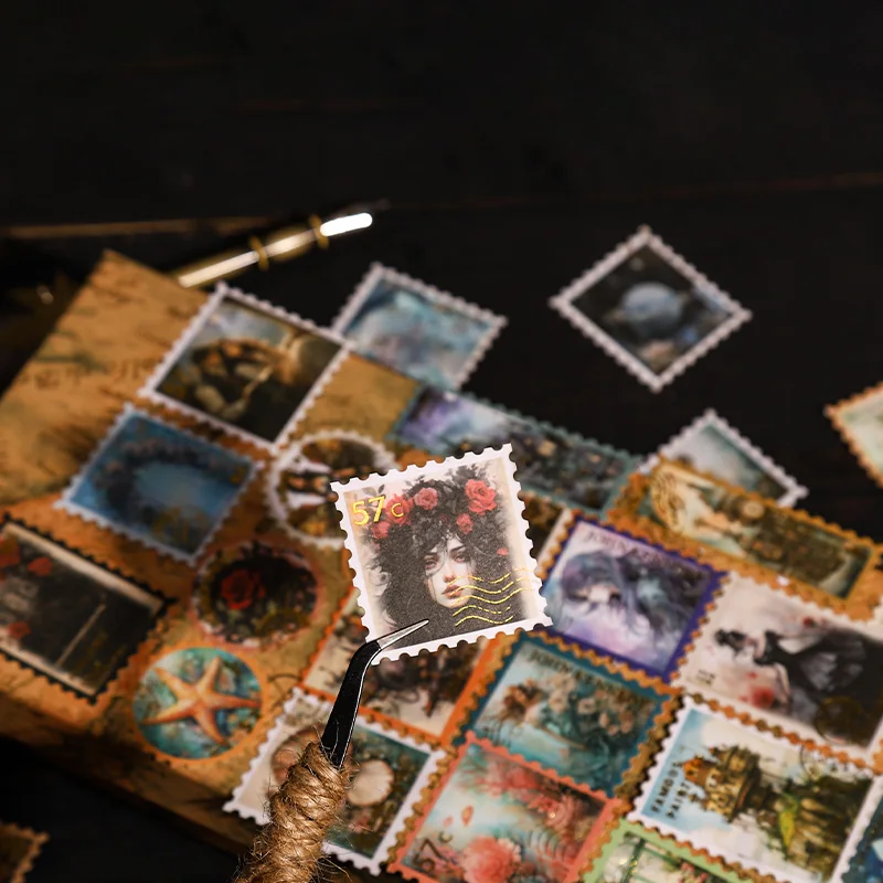 Yoofun 20pcs/lot Space Time Postman Stickers Vintage Character Bronzing Collage Stamp Sticker Creative DIY Journal Scrapbooking
