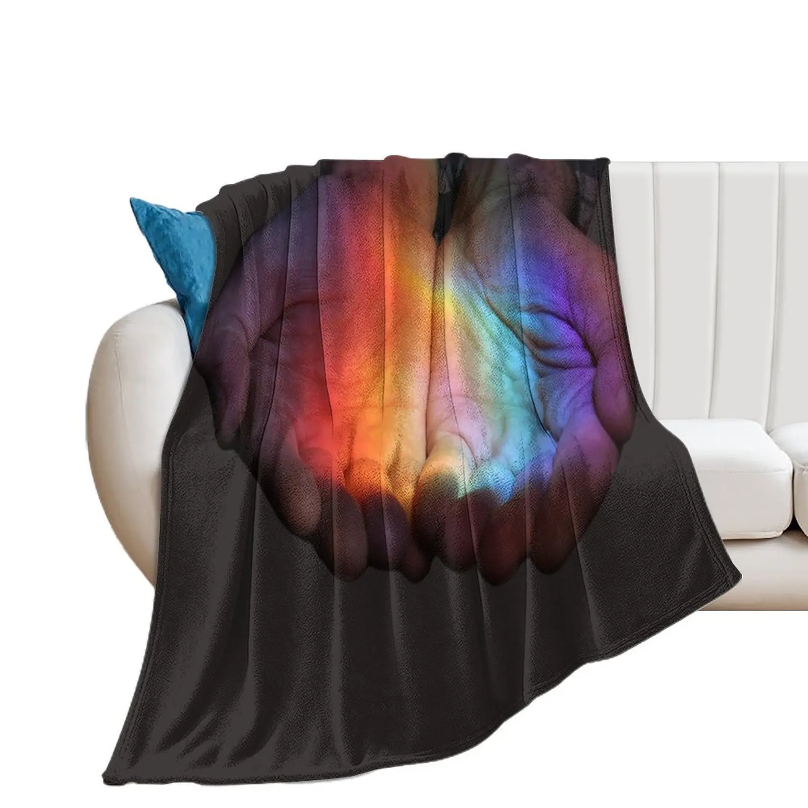 Hands Holding Rainbow Throw Blanket Single blankets ands Blankets For Sofas Blankets