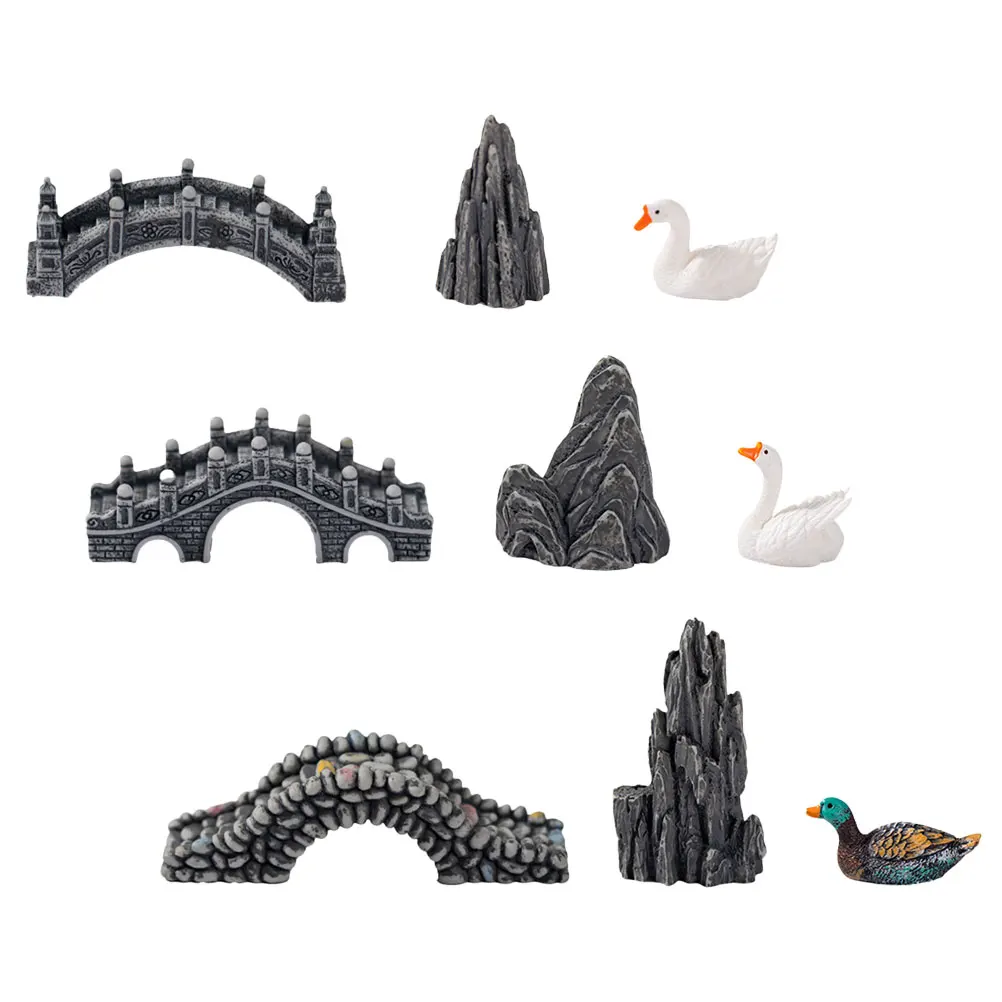 

1 set Simulation Landscape Bridge Ornament Lovely Goose Miniature Garden Statue For Outdoor Yard Patio Lawn Bonsai Rockery