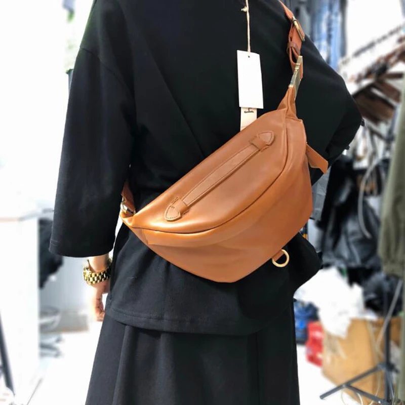 Genuine Leather Chest Bag Cool Crossbody Packs for Woman Cowhide Female General High Quality Belt Saddle Shoulder Bags