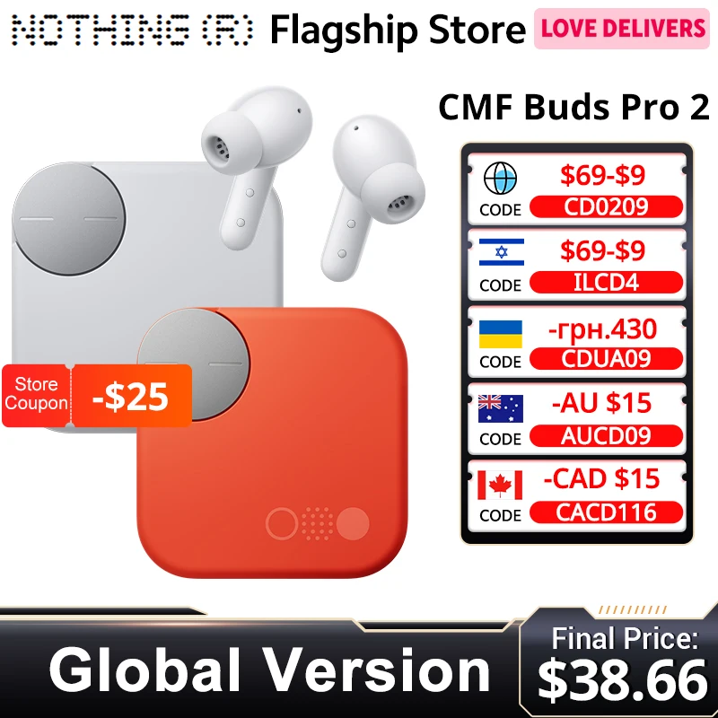 

CMF By Nothing Buds Pro 2 Global Version IP55 Earphone Bluetooth 5.3 with 50 dB Hybrid Active Noise Cancellation 6 HD MICS