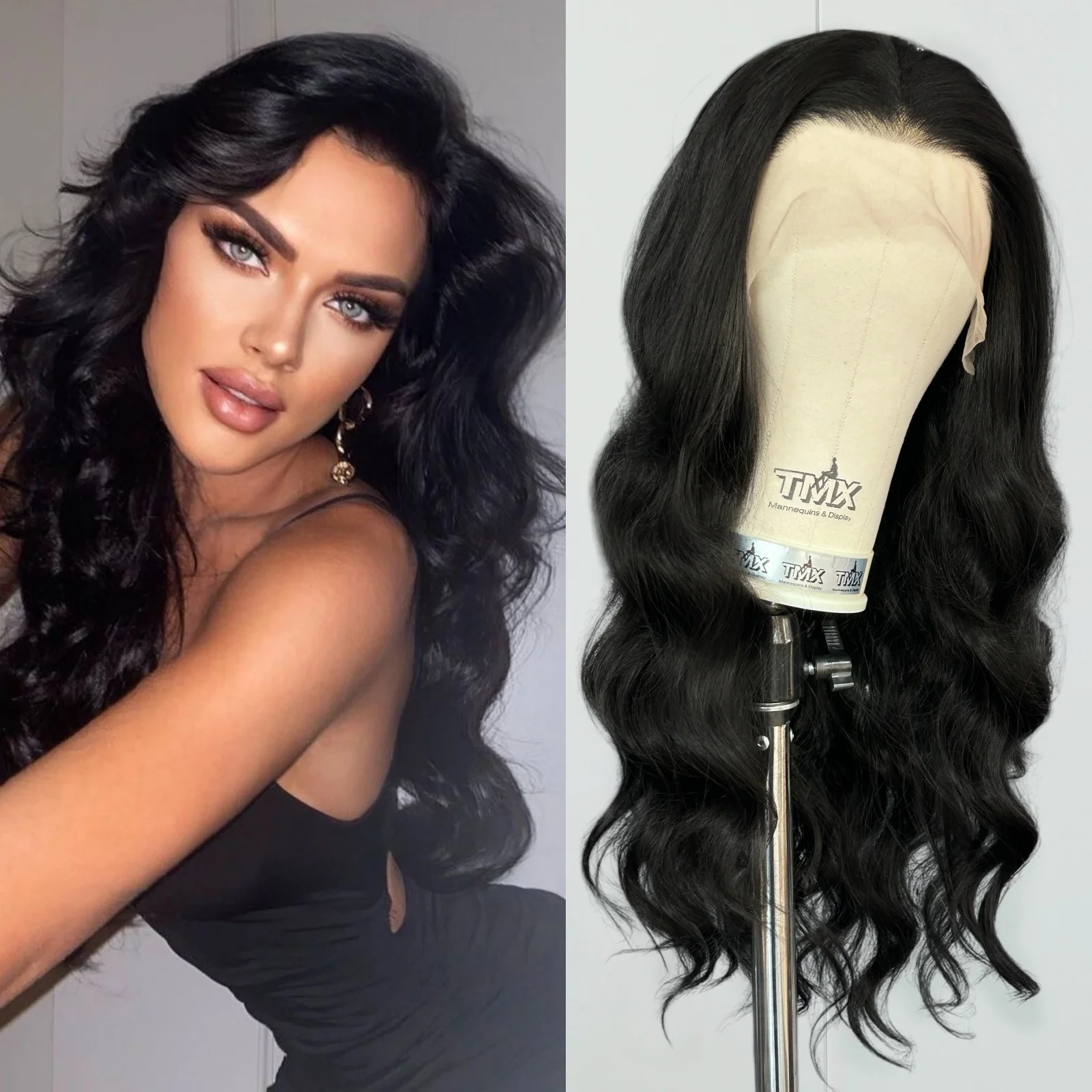 Black Long Curly Wavy for Women Synthetic Free Part Loose Deep Wave Natural Hair 13X4 Lace Front Wigs for Daily Party Cosplay