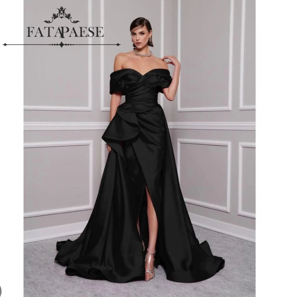 

Plus Size Vows Customized Elegant Woman's Evening Dresses Prom Dress V-Neck Off the Shoulder Party Gowns Satin Pleat Side Split