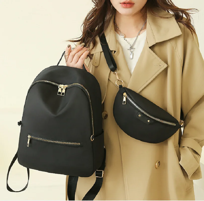Korean New Fashion Waterproof Oxford Backpack With Small Chest Bag Women High Capacity School Bag Multifunctional Shoulder Bags