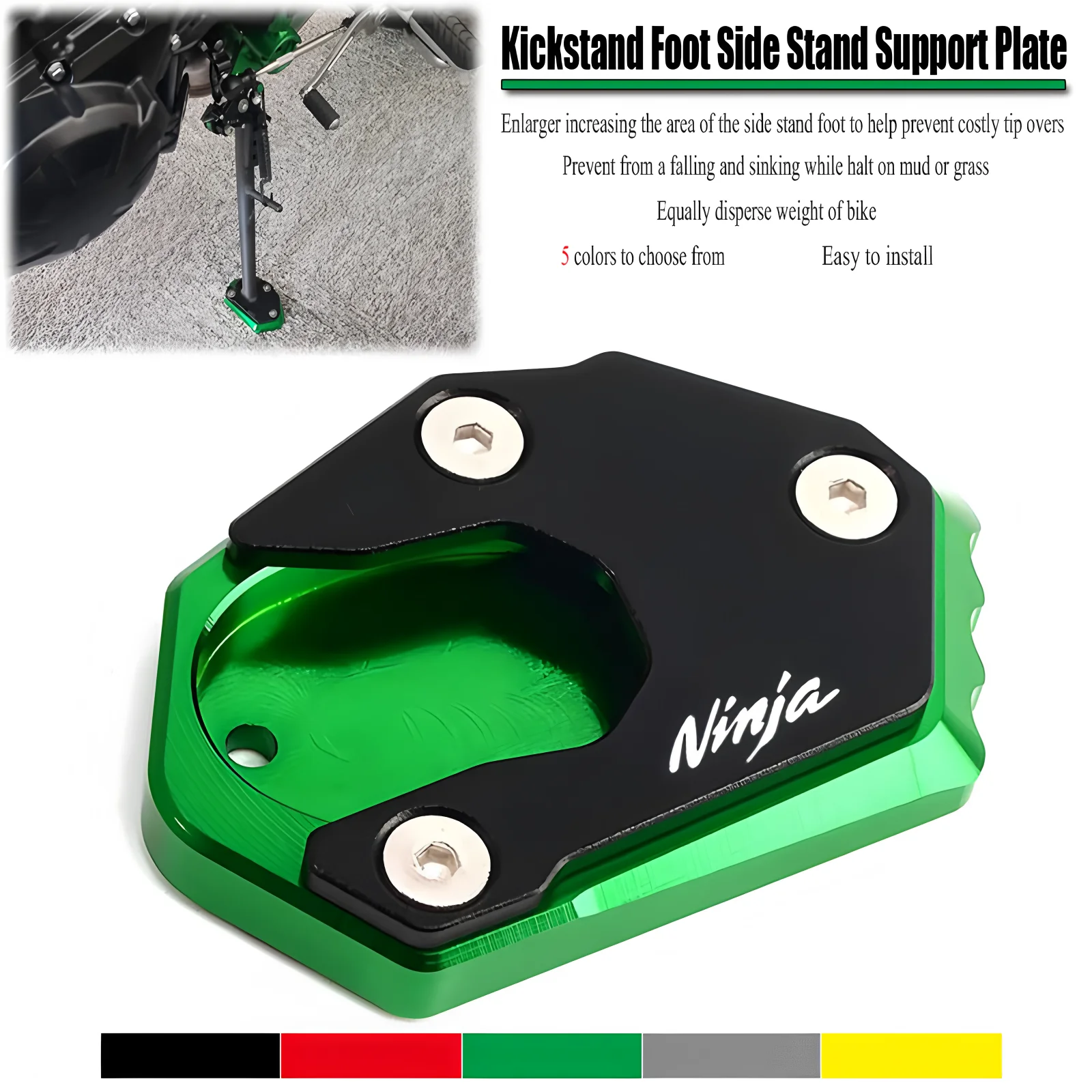 

CNC Side Stand Pad for KAWASAKI NINJA 300 650 1000 ER6F Ninja650 ZX6R ZX10R ZX12R Motorcycle Plate Kickstand Extension Keychain