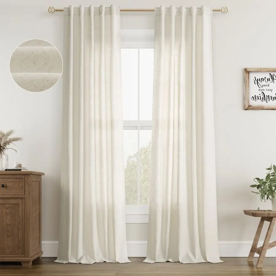 

Бежевые льняные шторы длиной 102 дюйма, 2 панели, для гостиной, спальни, офиса, с креплением на петлях, с карманом для скрытого крепления, светопроницаемые, современный дизайн F