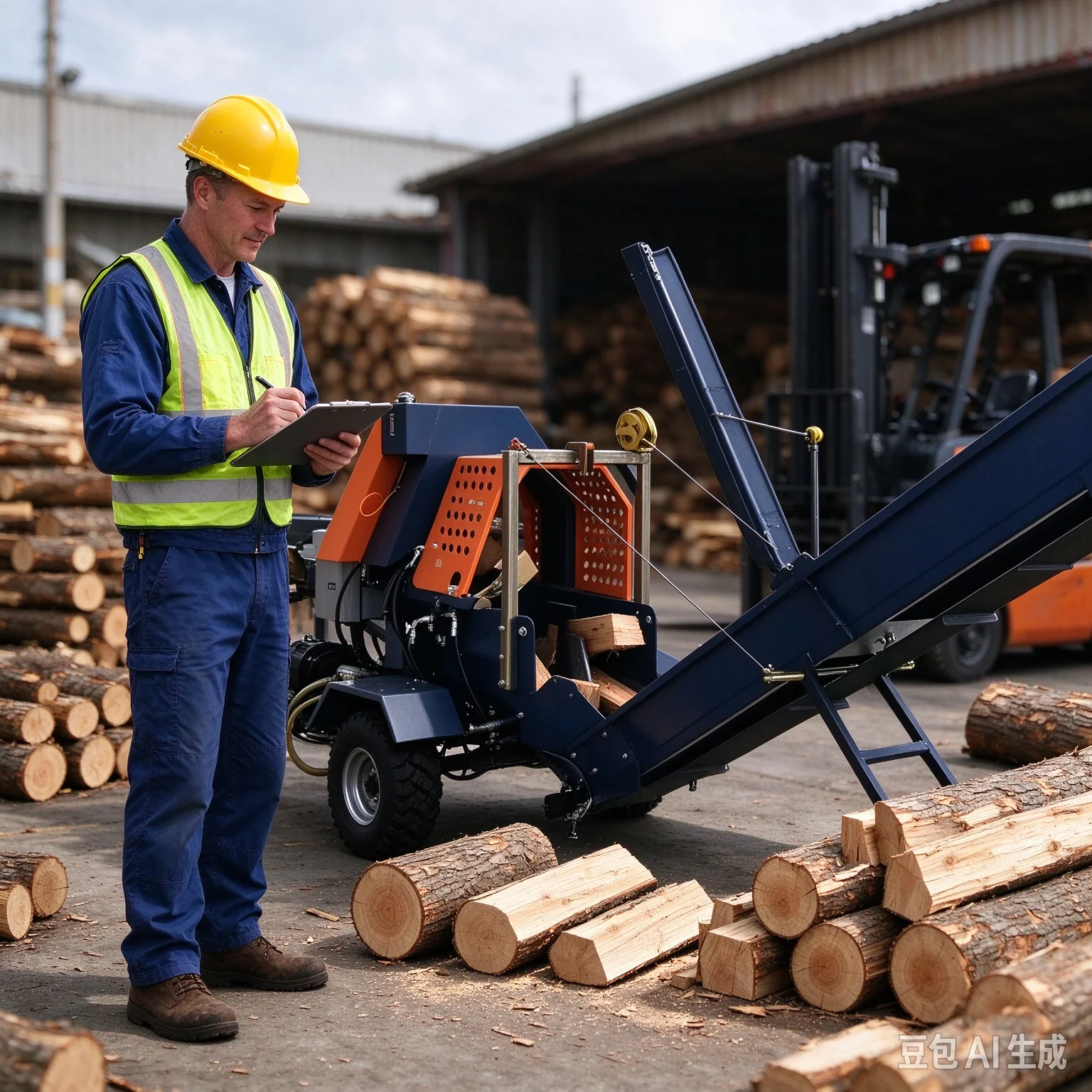 Diesel Powered Log Splitter with Standard 4-Way Wedge for Forest Field Operation