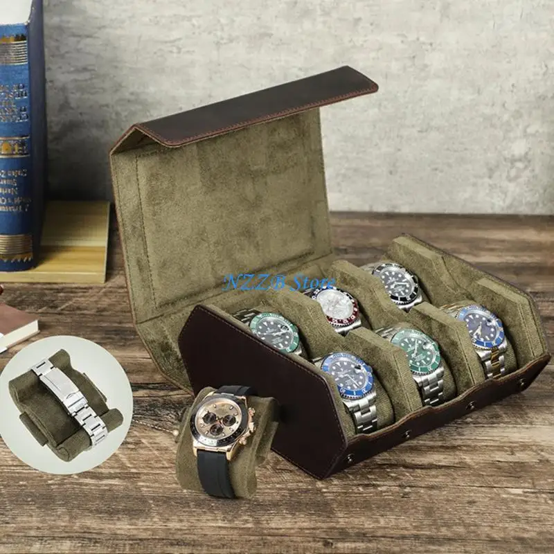 T21F Stylish PU Leather Watch Travel Case 6 Slot Watches Holder Accessory Storage Box