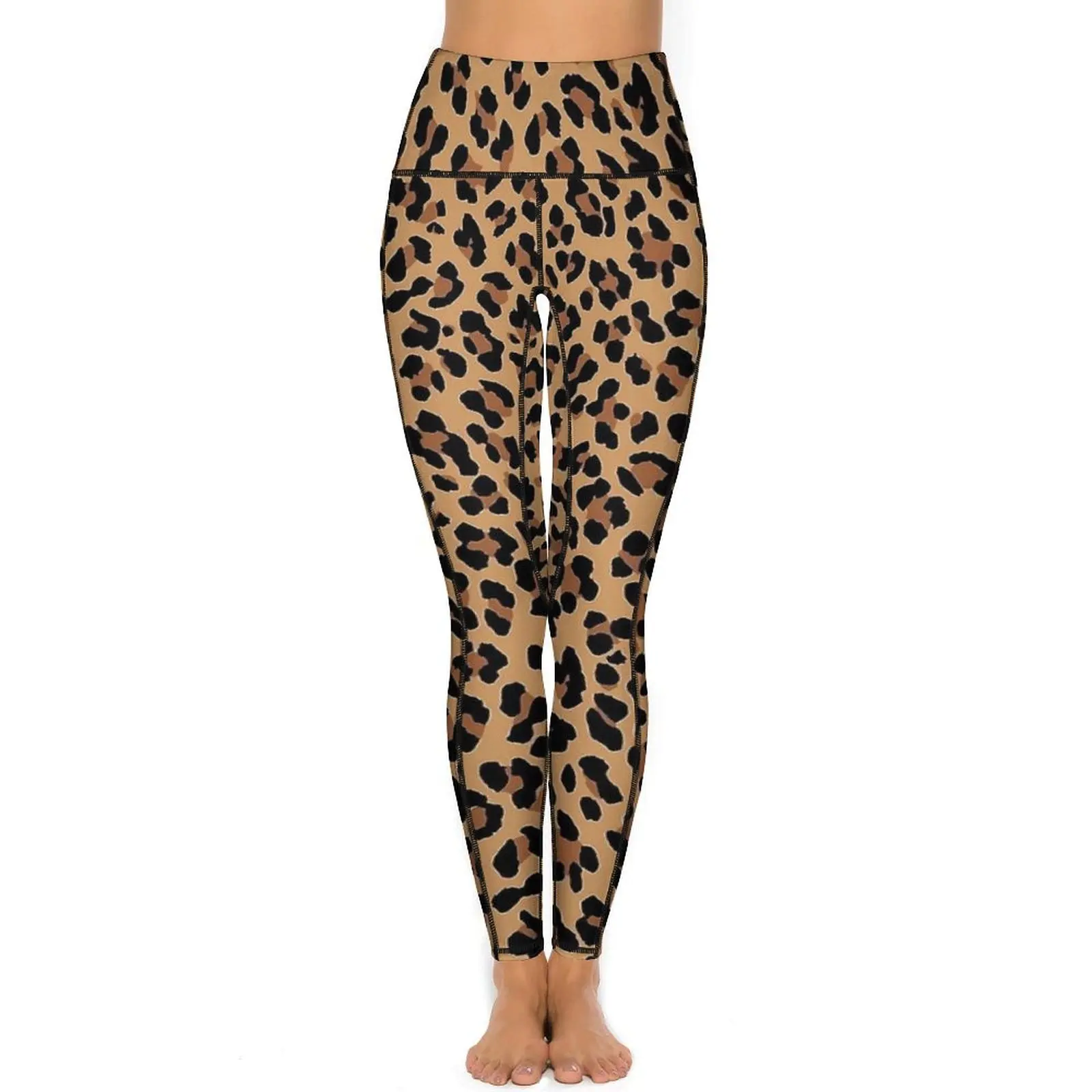 Tan Leopard Print Leggings Animal High Waist Yoga Pants Retro Stretch Yoga Legging Women Graphic Fitness Gym Sports Tights