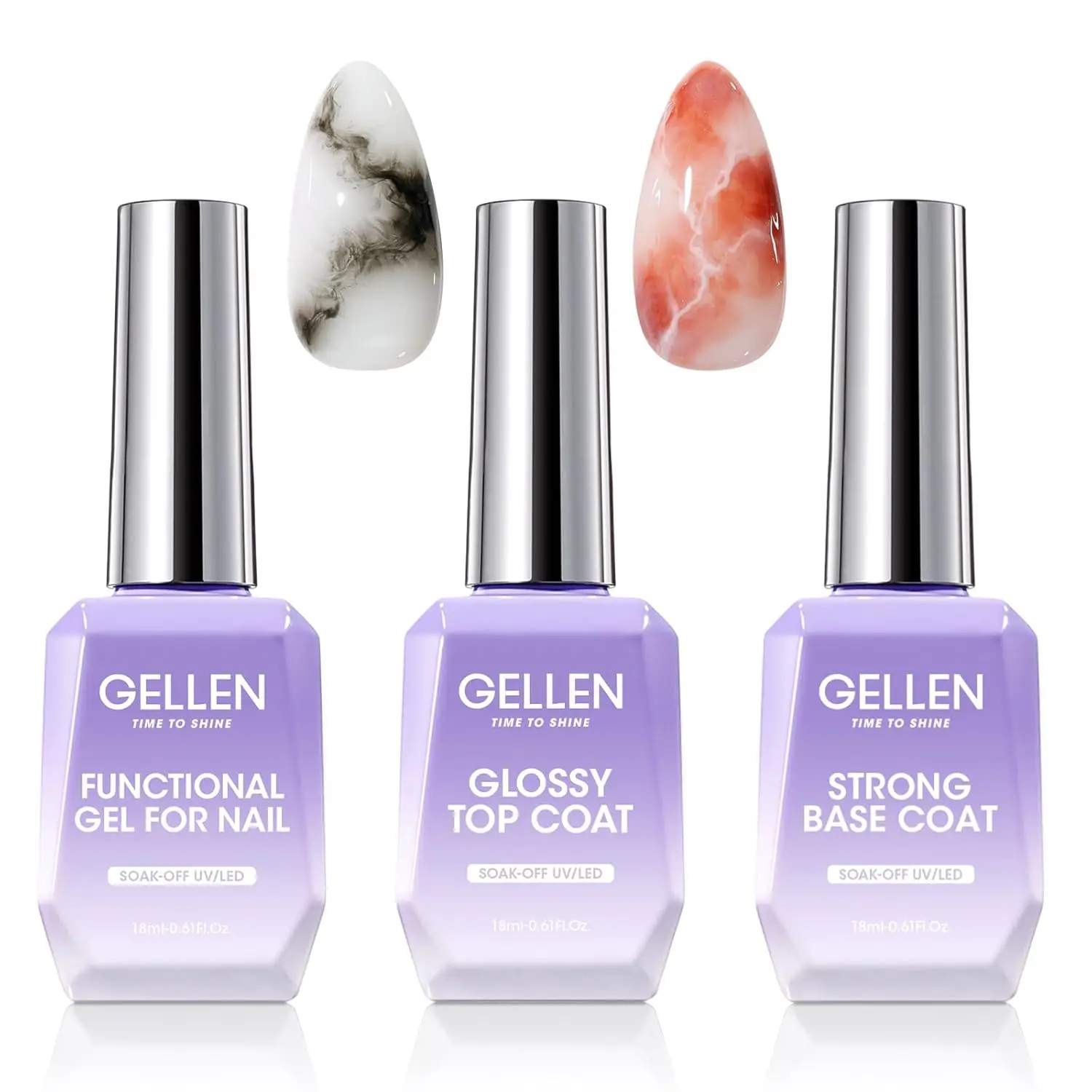 

GELLEN Nails Polish 3pcs Kit 18ml Blooming Gel Base Coat Clear Nail Press Ons Design Marble Watercolor Gradient Nail Supplies