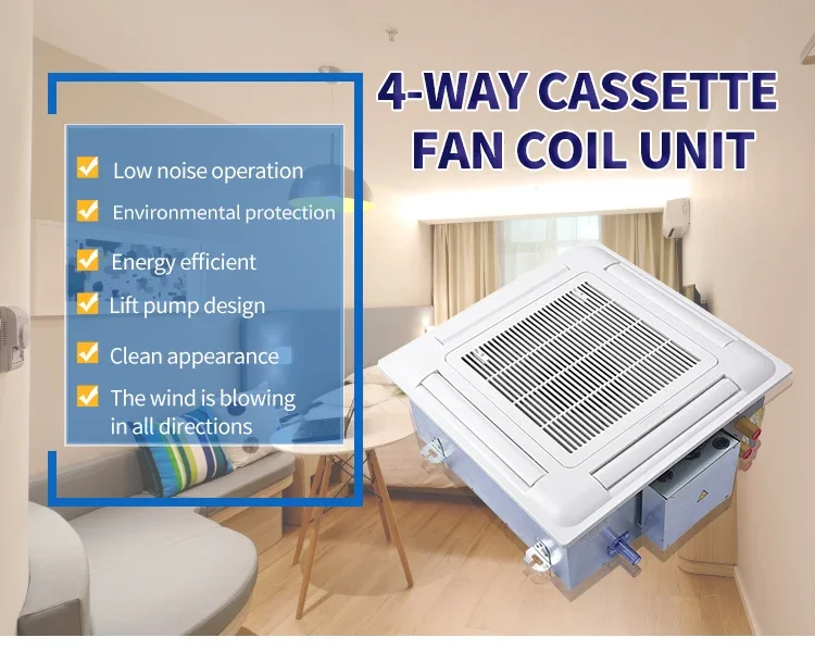 YESNCER Industrial Non-Freon refrigerant air conditioners ceiling chilled water hydronic 4 way cassette type fcu fan coil units