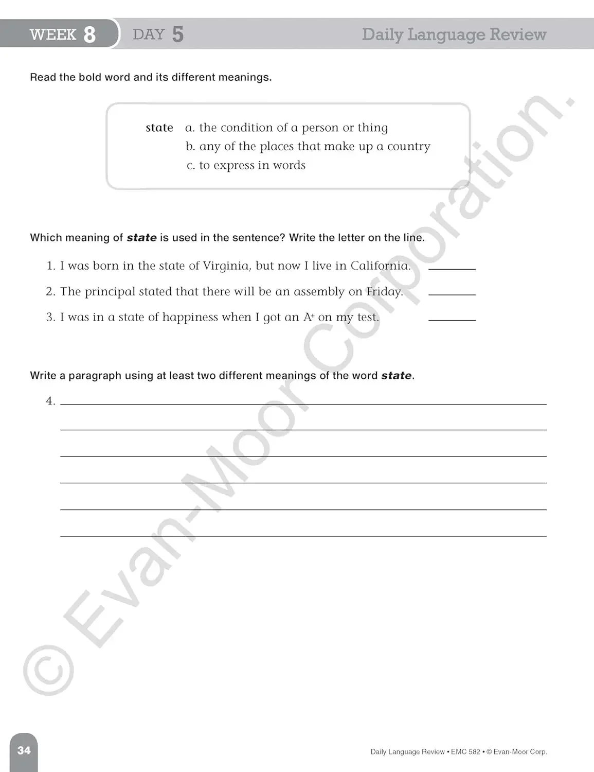 Evan-Moor Daily Language Review, Grade 4 TE Workbook,aged 8 9 10 11, English book 9781557996589