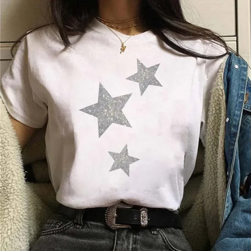 Plus Size Maycaur Womens Cartoon Graphic Star Printing T-shirts 90s Girls Style Casual Fashion Aesthetic Printed Female Top Tees