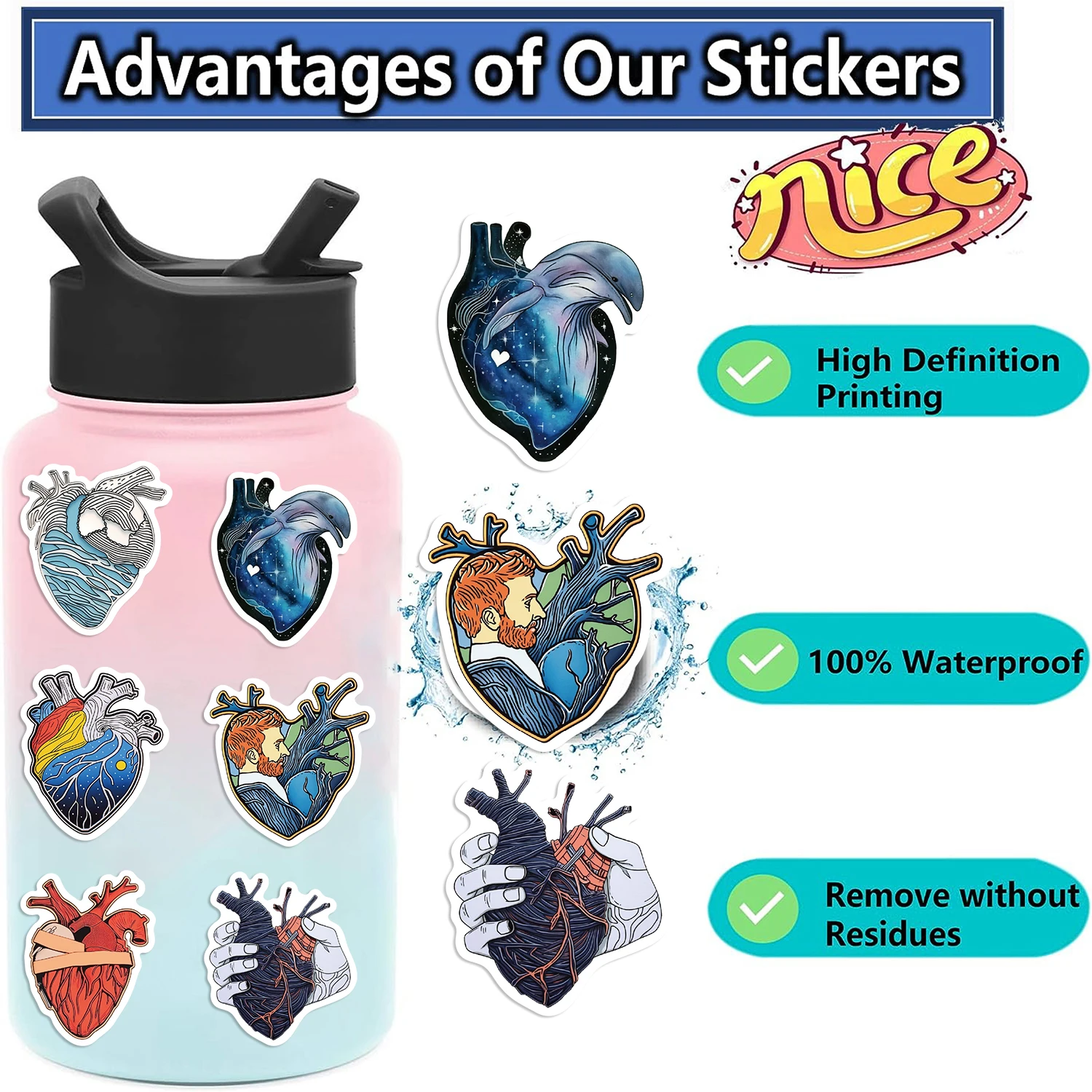 52Pcs Cartoon Art Heart Graffiti Sticker For Suitcase Skateboard Laptop Luggage Phone Styling DIY Decal Stickers