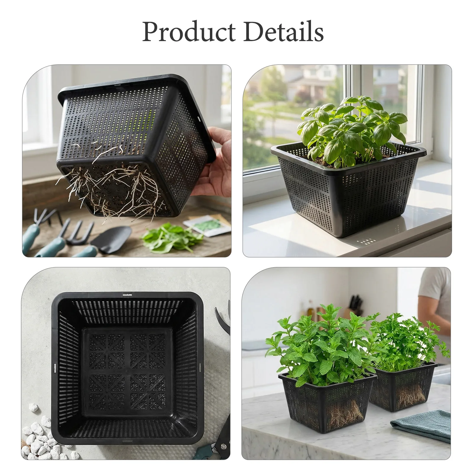 4Pcs Hydroponic Plant Baskets 9In Square Mesh Pots Water Plant Containers Pond Planting Basket Aquarium Grow Net Cups for Indoor