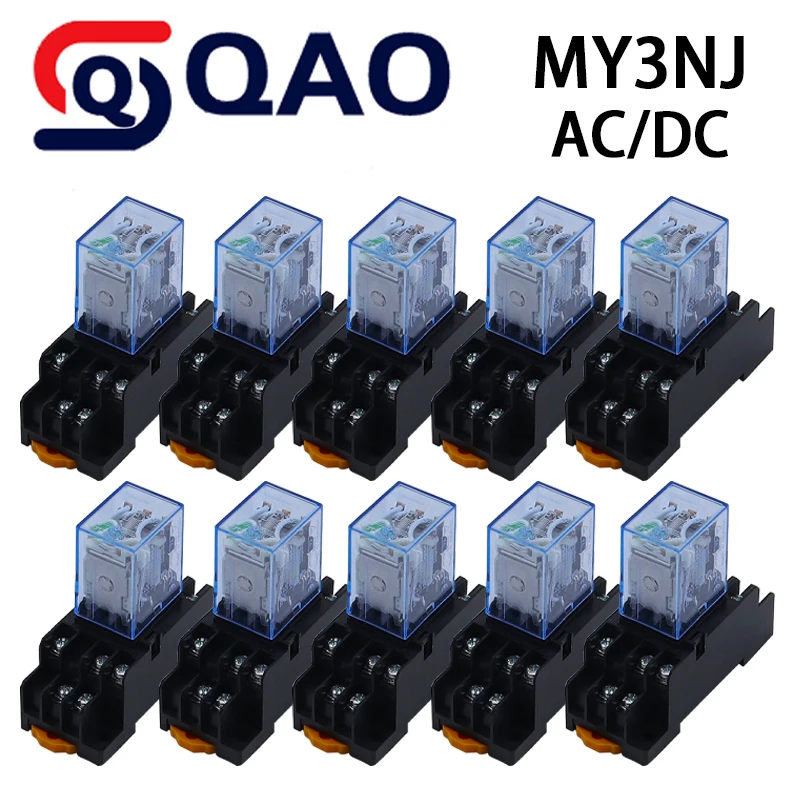10Set MY3NJ HH53P 3NO3NC Relay With Socket Base Coil General DPDT Micro Mini Electromagnetic Relay Switch LED AC110/220V DC6/24V
