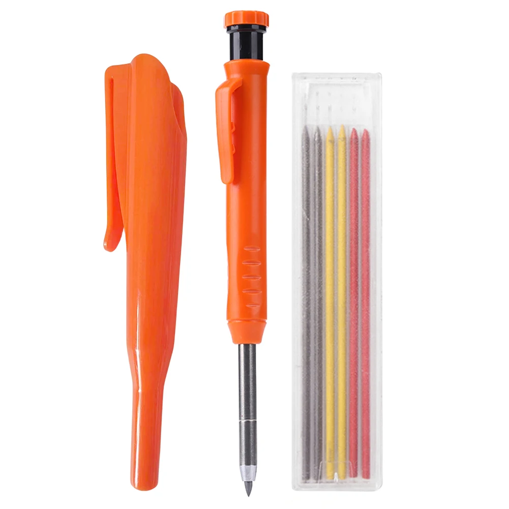 Solid Carpenter Pencil Set with 6 Refill Lead Mechanical Pencil Marking Tool Built-in Sharpener for Woodworking Architect