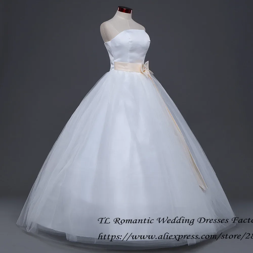 Hochzeits kleid reinweiße Schleife Taille träger lose Prinzessin boden lang plus Größe vestidos de novia billige Braut Ballkleider xxn011