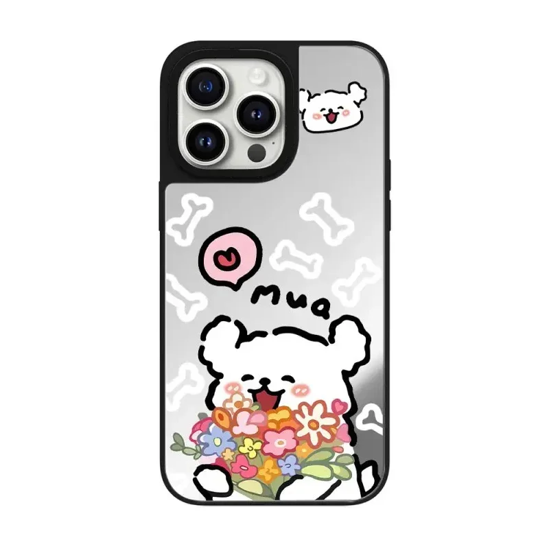 เคสโทรศัพท์แม่เหล็กกระจกผีเสื้อดอกไม้น่ารักสำหรับ iPhone 11 12 13 14 15 16 PRO MAX เคสสำหรับ iPhone 16 PRO MAX