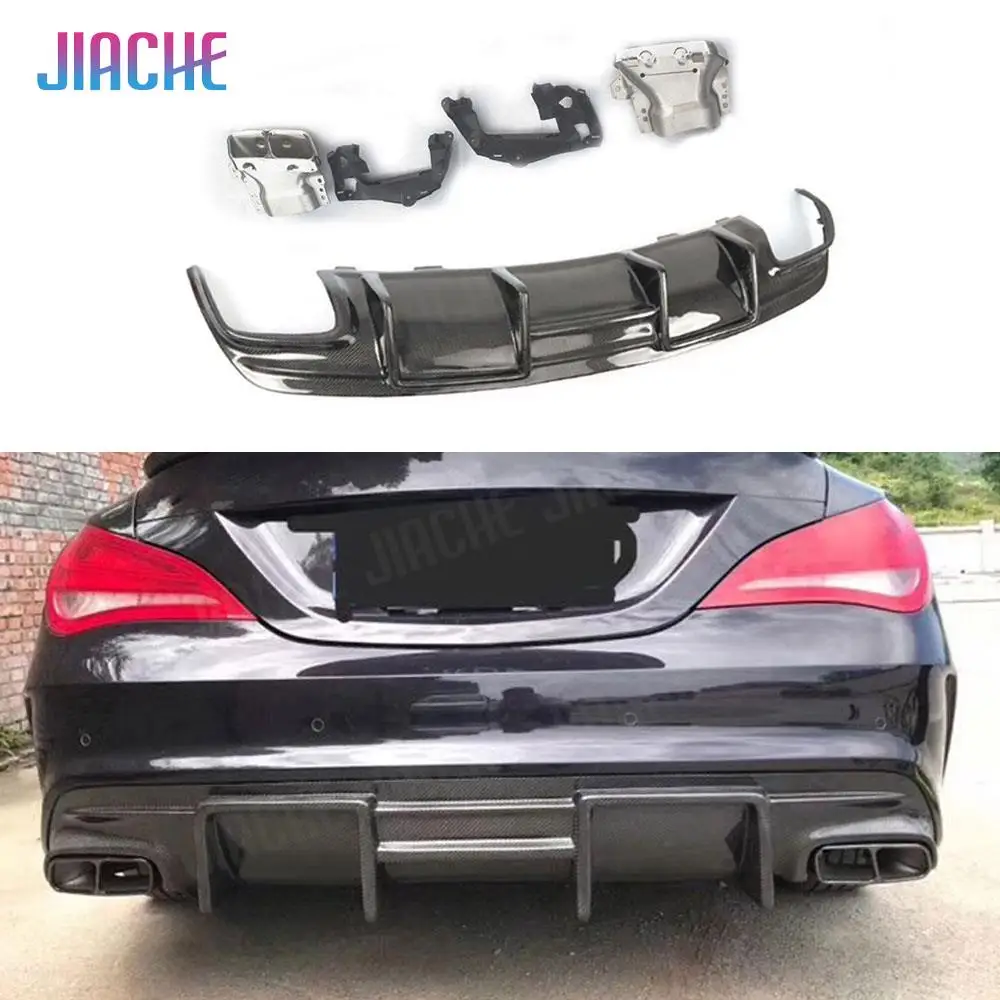 Carbon Fiber Rear Lip Diffuser Spoiler Bumper for Mercedes Benz W117 CLA Class CLA45 AMG Sport 2013-2019 Four Outlet Exhaust