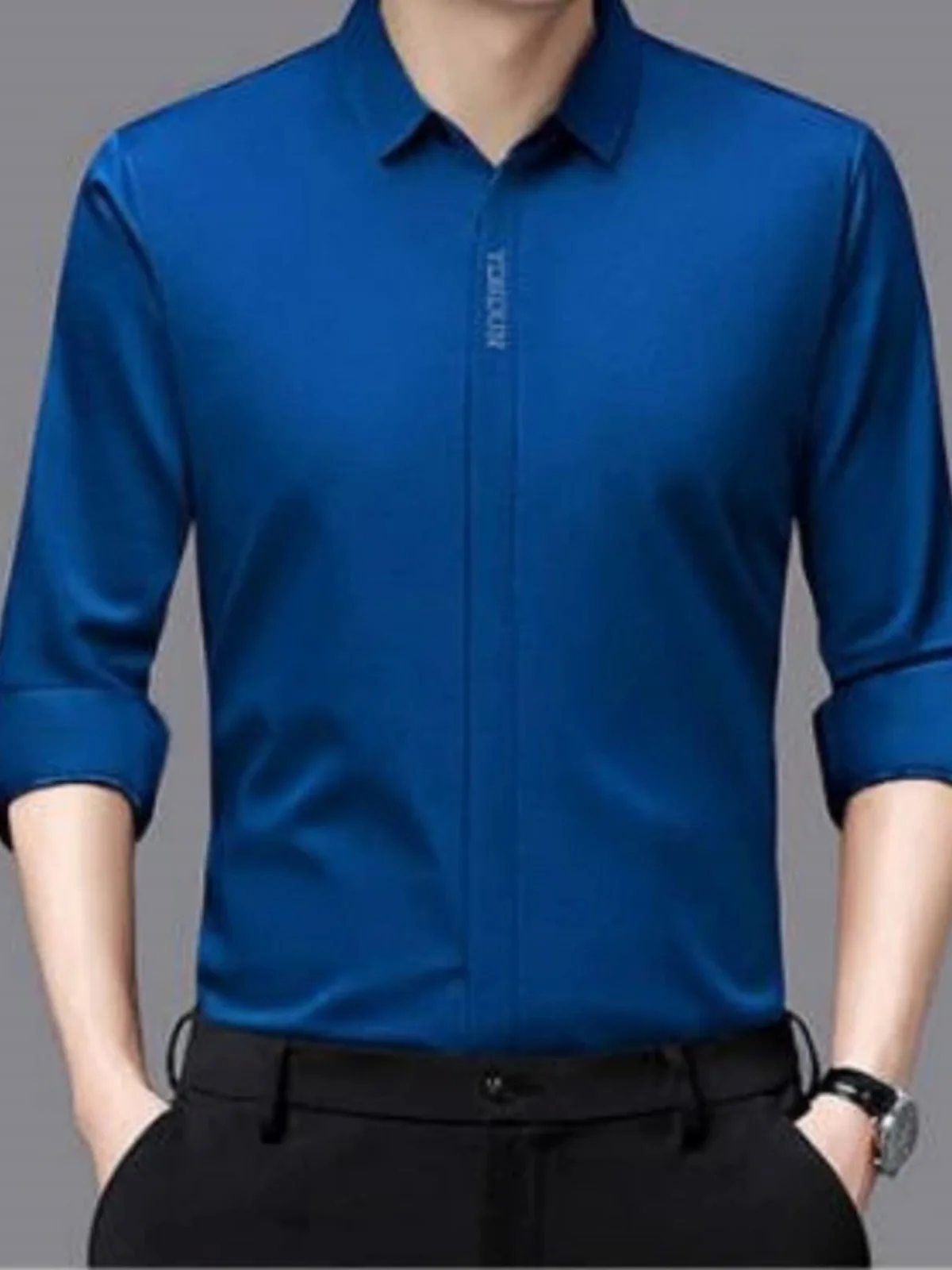 

Мужской длинный воротник Sve irt Elastic Sl Sved Flip Collar Elastic Long irt M Loose Fit Осенний сезон Европейский Sim...