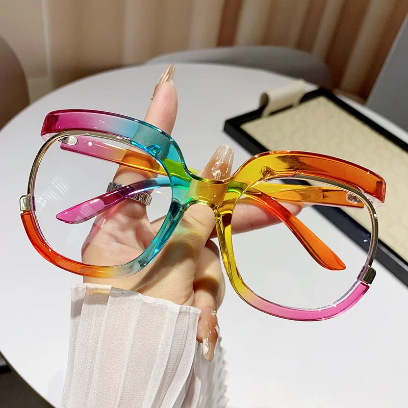 Oversized Round Eyeglasses Frame European American Trendy Rainbow Color Fashion Clear Lens Unisex All Match Daily Eyewear