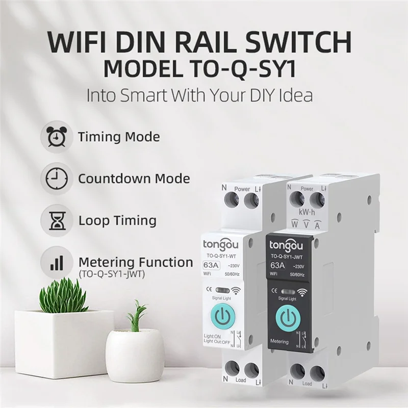 A23F-TONGOU DC WIFI Smart Circuit Breaker 63A Guida DIN per Smart Home, Casa Intelligente Interruttore di Controllo Remoto Senza Fili Per APP