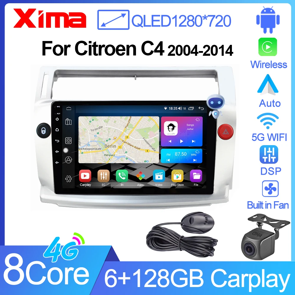 XIMA XV6 Pro Android 2din Auto Carplay For Citroen C4 C-Triomphe C-Quatre 2004-2011 Car Radio Multimedia 2 din GPS Navigation