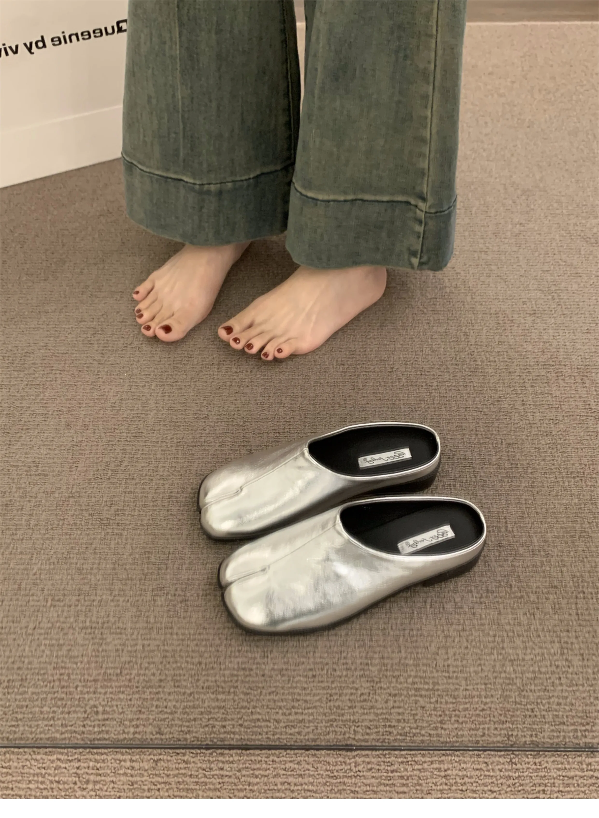 

Fashion Soft Leather Split Toe Women Tabi Ballet Flats Spring Autumn Comfortable Walking Lazy Loafers Casual Shoes Mules