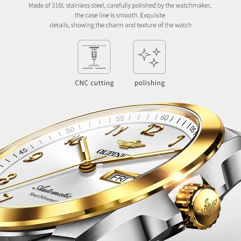 OUPINKE 3228 Luxury Original Couple Watch Classic Fashion Date Week Digital Dial Imported Movement Mechanical Watch Gift Watch