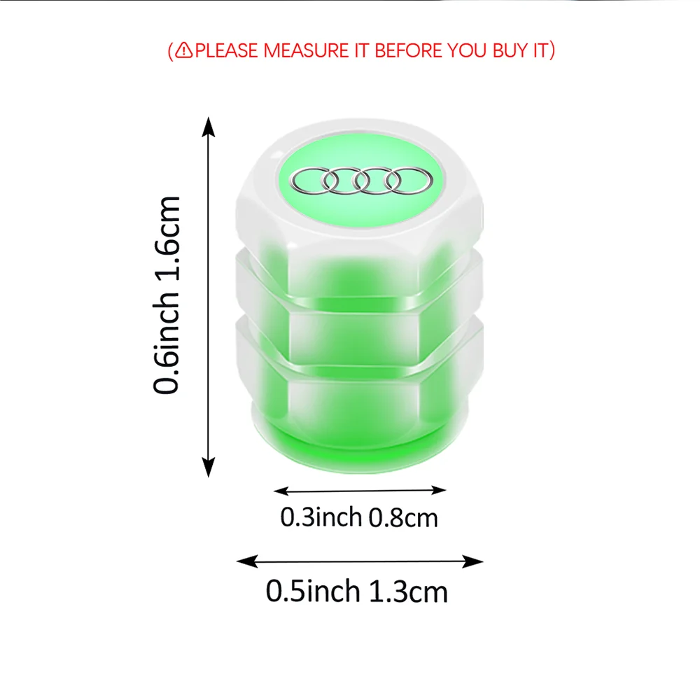 4Pcs/set Fluorescent Green Car Tire Valve Caps Dust-proof Covers Decoration For Audi A3 A4 B8 8P B9 8V B6 A5 Sline Accessories