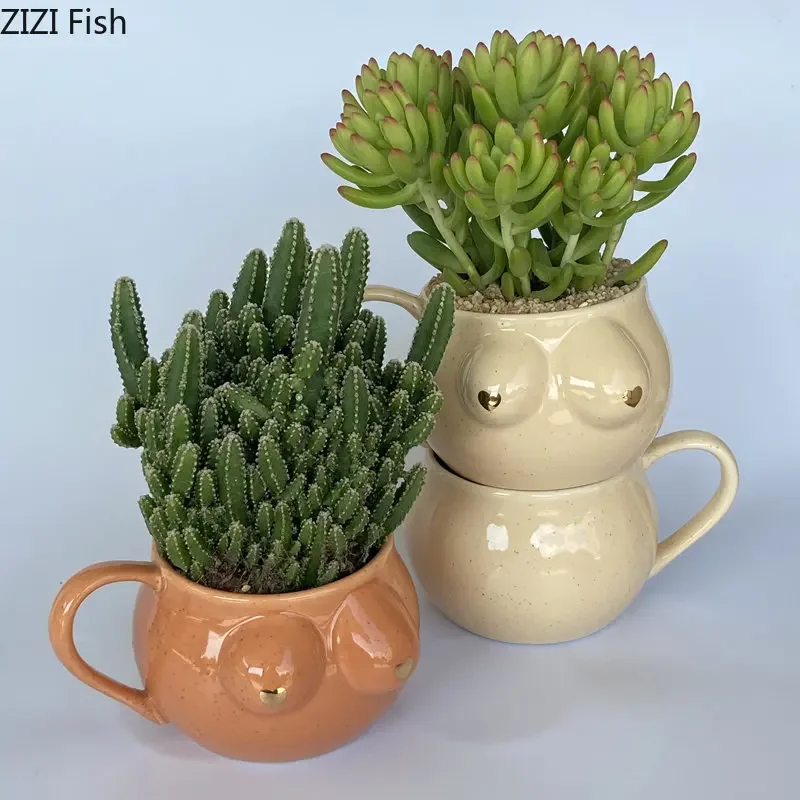 Ceramic Chest Mug Art Flower Pot Succulent Pot Plant Pots Planters Potted Plant Garden Pots Ornament Garden Supplies Flower Vase