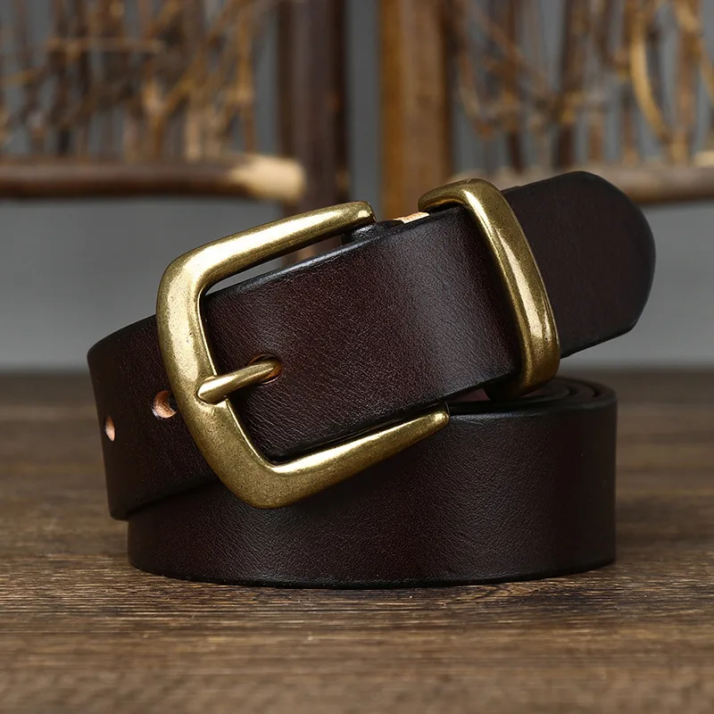 

Vintage Minimalist Male Leather Casual Belt with Water Washed 3.3CM Narrow Width