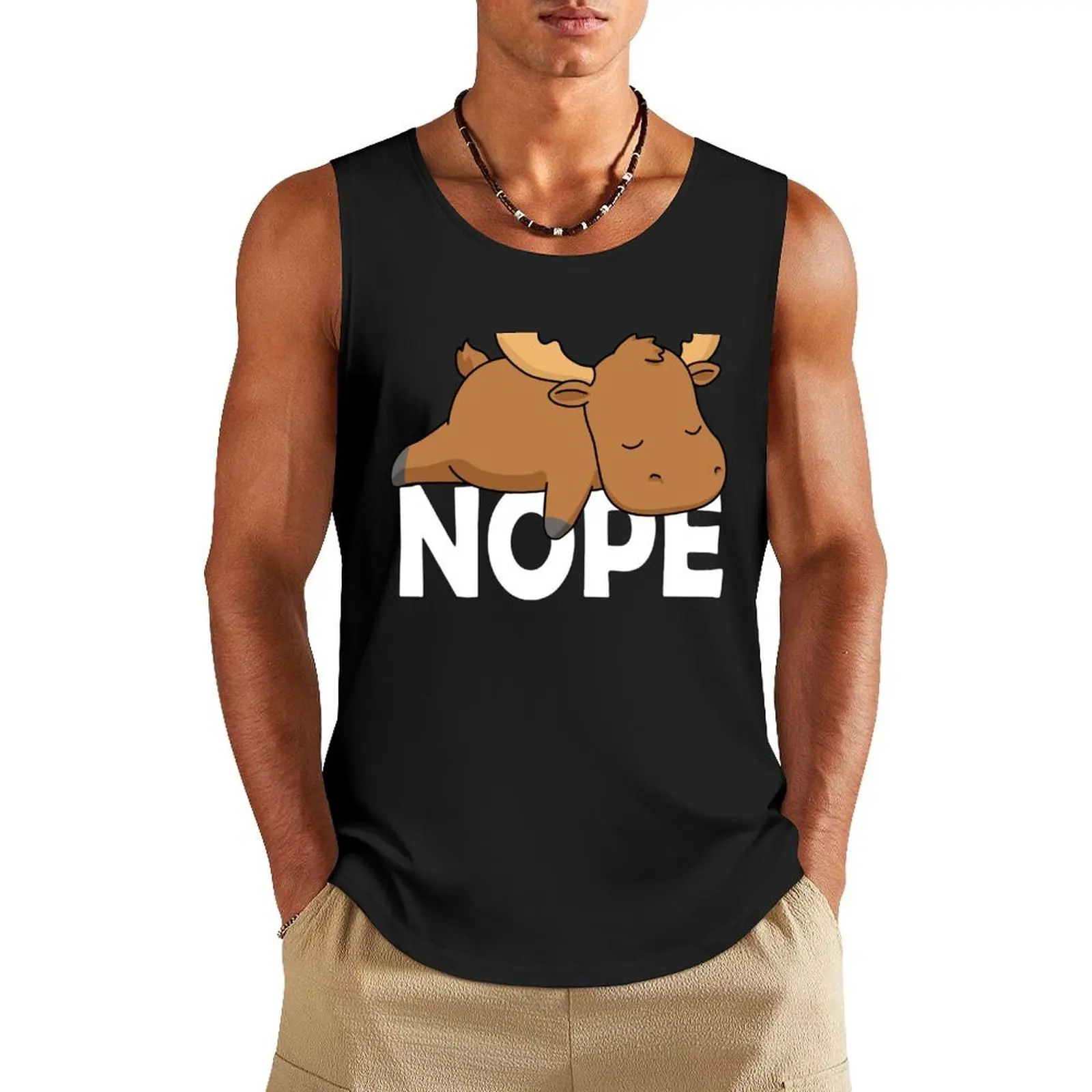 

Moose Gift Women Moose Gift Men Nope Moose Tank Top Men's sleeveless gym clothing singlet for men