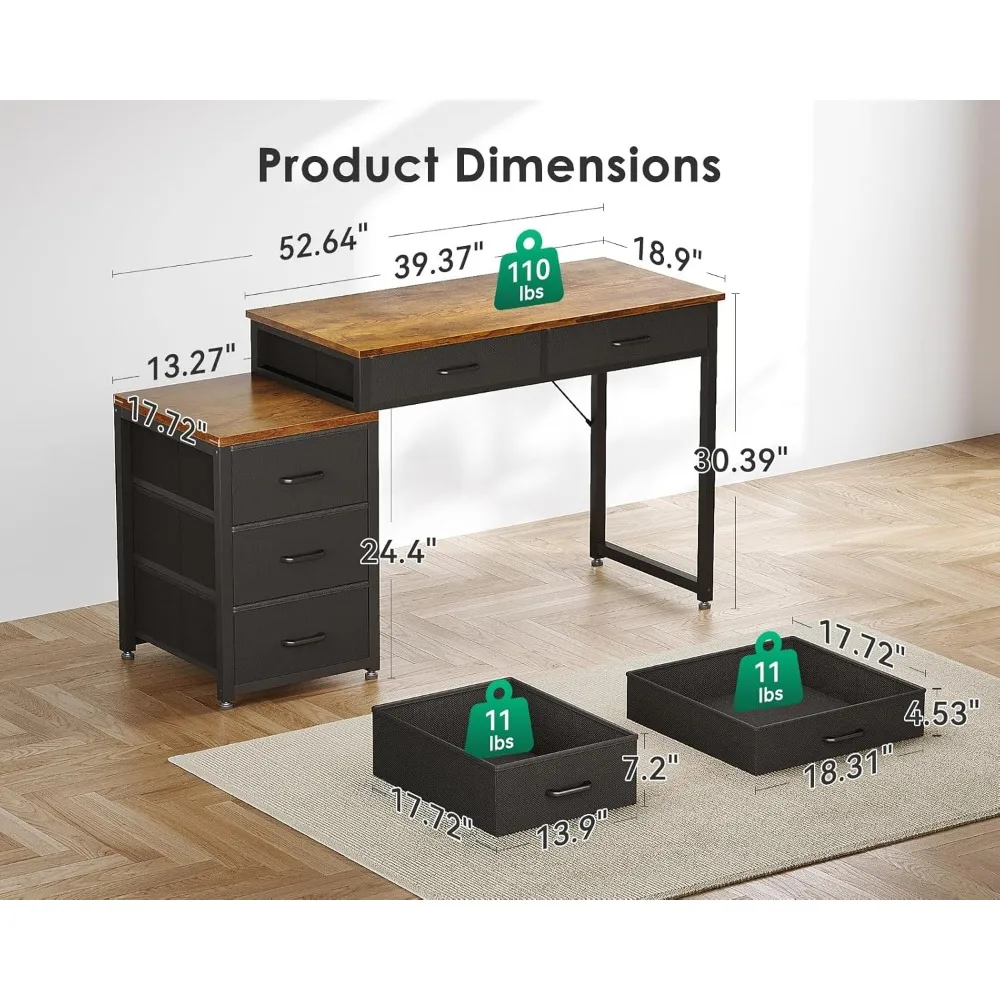 مكتب كمبيوتر مع 5 أدراج، مكتب مكتب مقاس 53 بوصة مع رف طابعة، مكتب عمل قابل للعكس للمكتب المنزلي، مكتب طاولة الكتابة #3