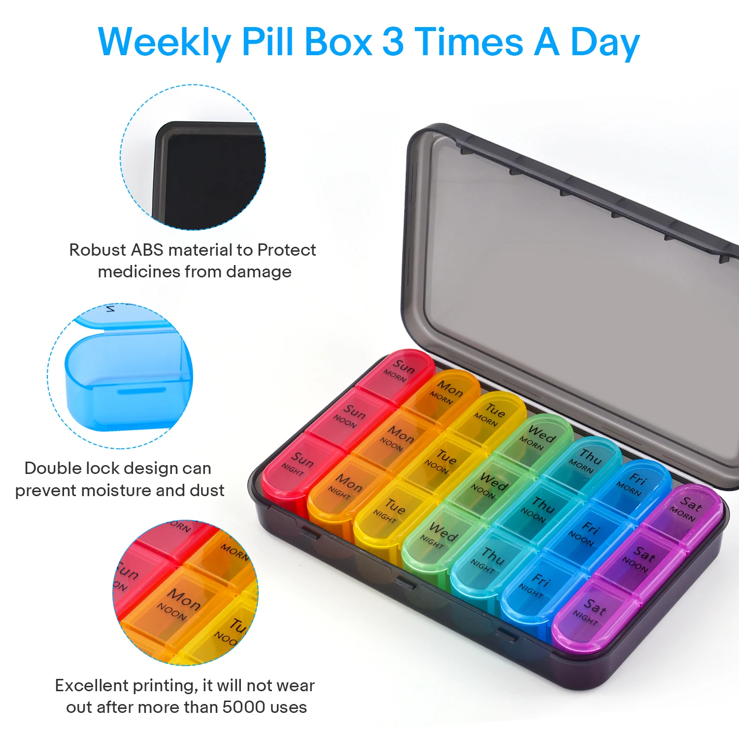 Weekly 21 Grids 7 Day / 3 Times A Day Large Pill Cases Moisture-Proof Pill Box Medicine Dispenser Organizer to Hold Vitamins